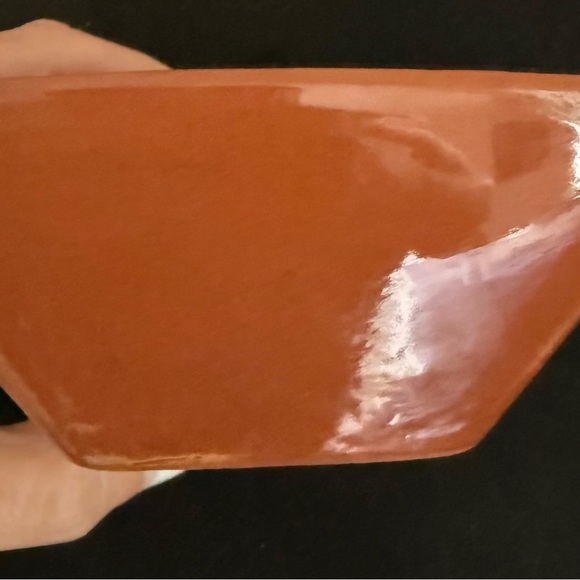 Artisan Blue and White Ceramic Dish with Vibrant Orange Edge - Picture 3 of 5